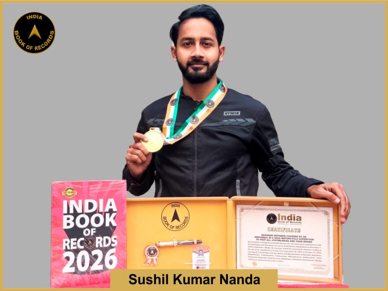 Image of Sushil kumar Nanda, Maximum distance covered by an individual in a solo motorcycle expedition to visit all Jyotirlingas and char dhams.