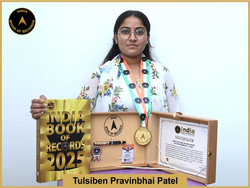 Pic of Tulsiben pravindbhai Patel, Smallest map of India made in a petri dish by a teen.