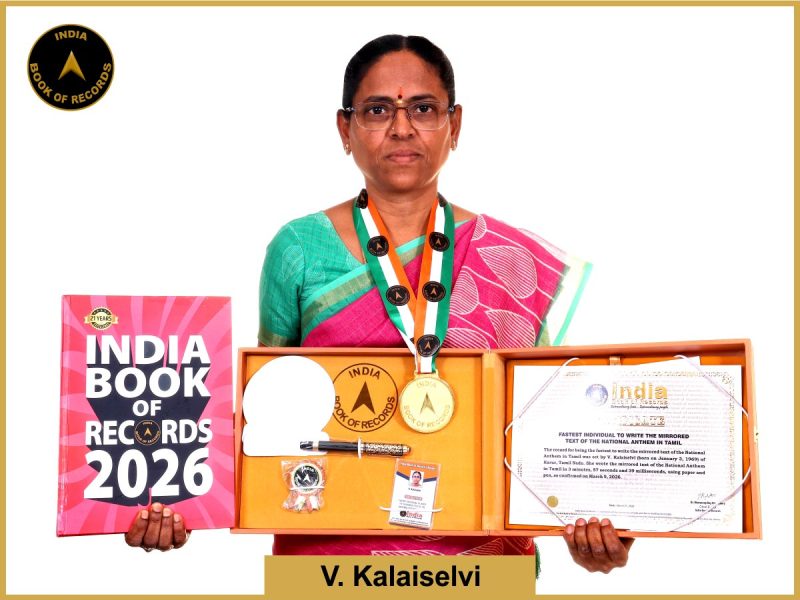 Fastest individual to write the mirrored text of the National Anthem in Tamil