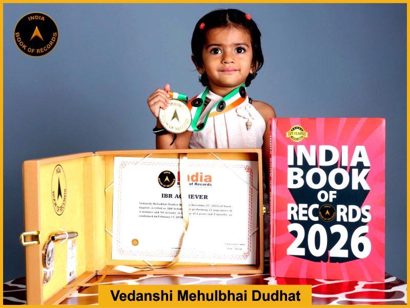 Image of Vedanshi Mehulbhai Dudhat with IBR Achiever certificate.