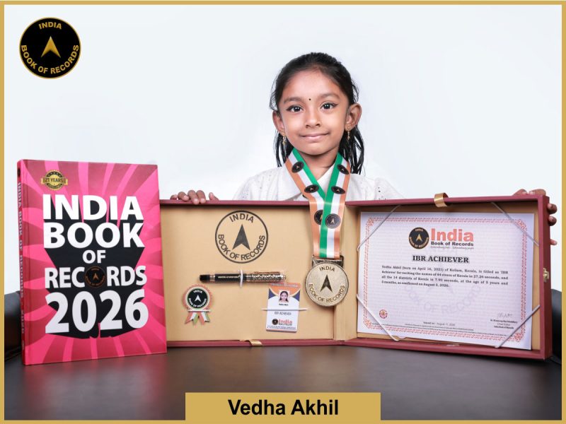 Image of Vedha Akhil with IBR Achiever Certificate.