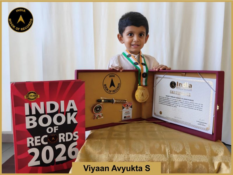 Pic of Viyaan Avyukt S, Fastest toddler to solve 150 jigsaw puzzles.