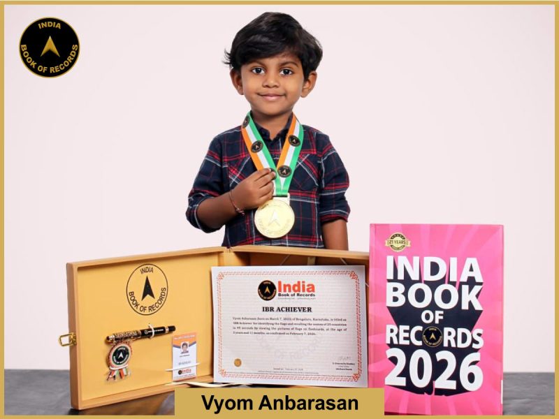 Image of Vyom Anbarasan with IBR Achiever certificate.