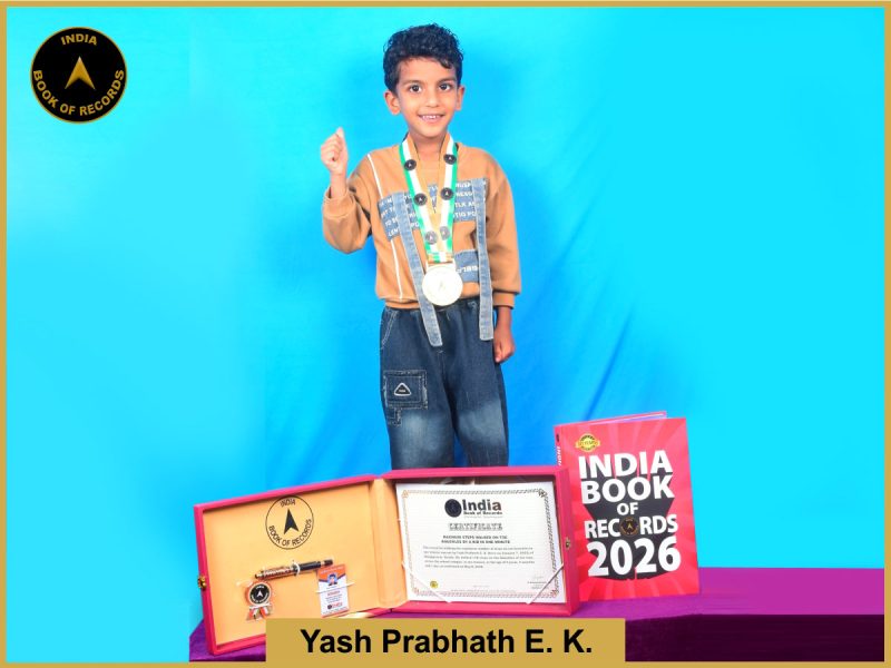 Image of Yash Prabhath E. K, Maximum steps walked on toe knuckles by a kid in one minute.